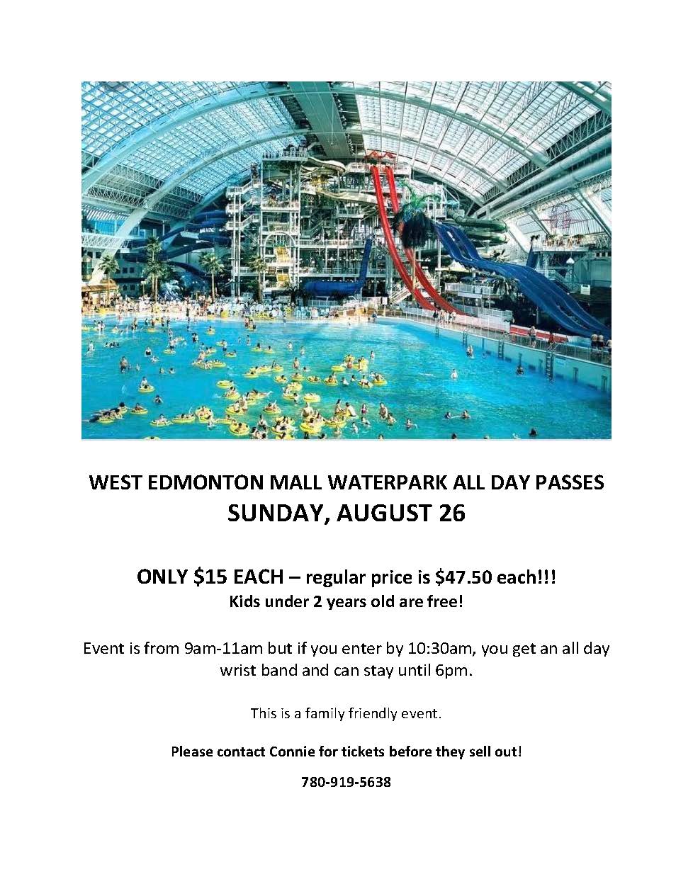 West Edmonton Mall Waterpark Passes 15 Sunday August 26 Strathcona Community League